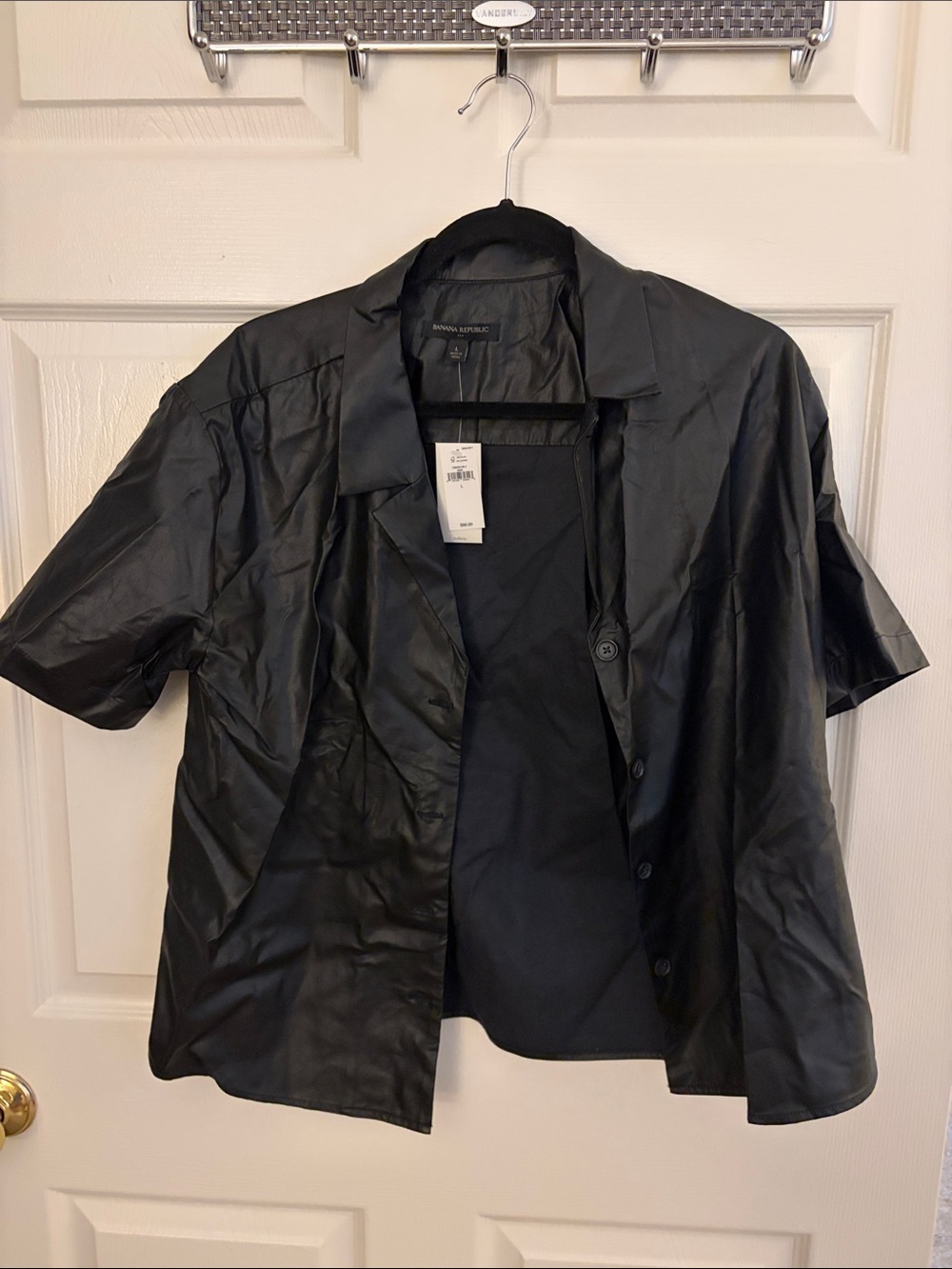 Banana Republic Black Short-Sleeve Fake Leather Top